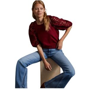 Dolan Left Coast Collective‎ Burgundy Lace Cotton Blouse Womens Size Small